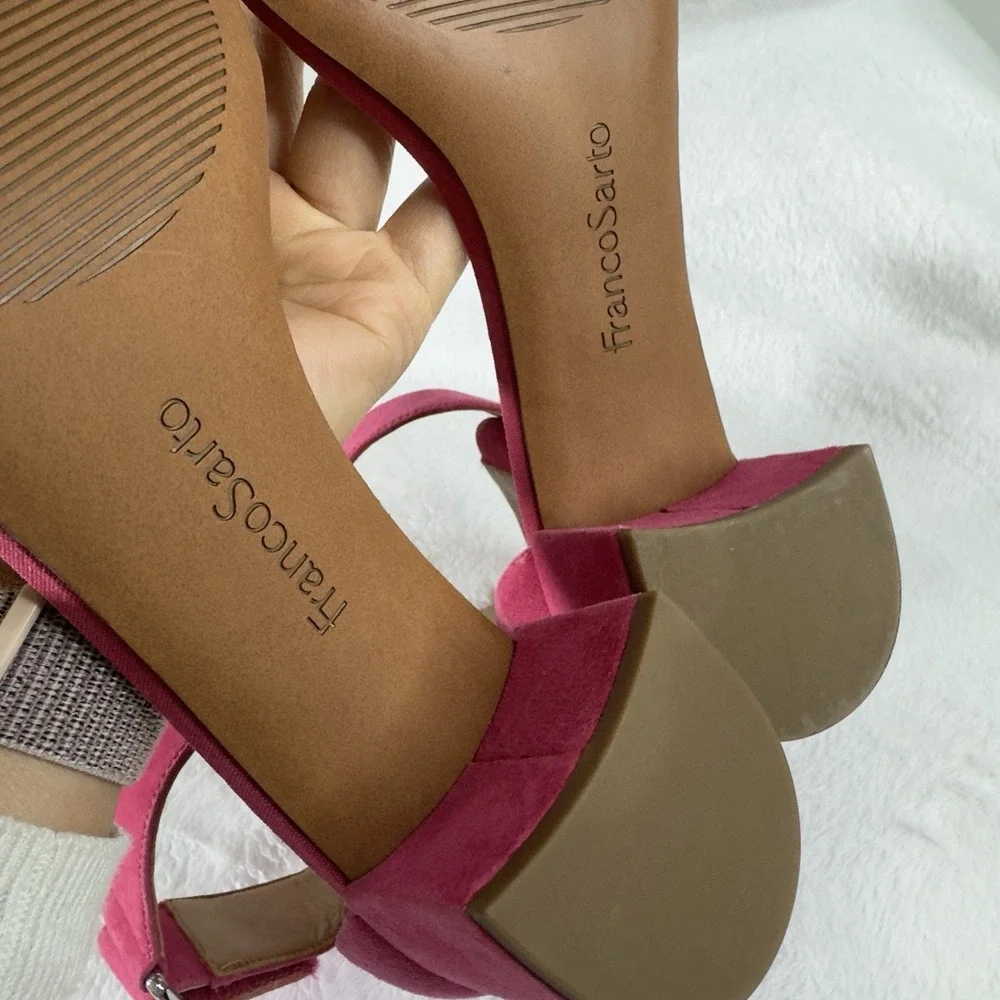 Franco Sarto L-Rosalina Open‎ Toe Pink Block Heel Women Sandals Size 9.5 M